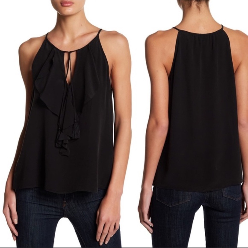 Joie Black Ruffle Sleeveless Blouse L